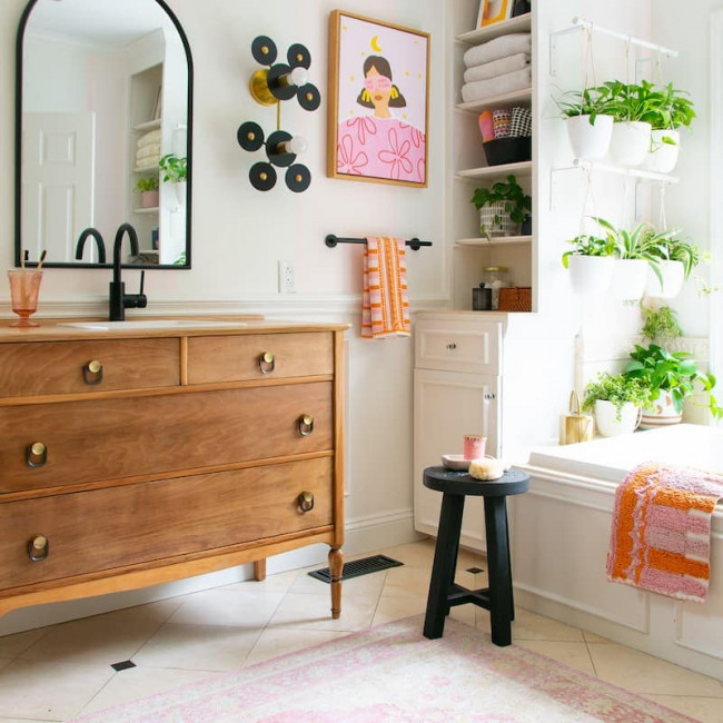Antique dresser turned into a bathroom vanity.
