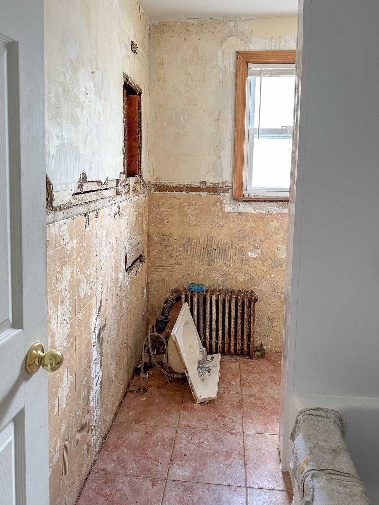 demo of flip house bathroom
