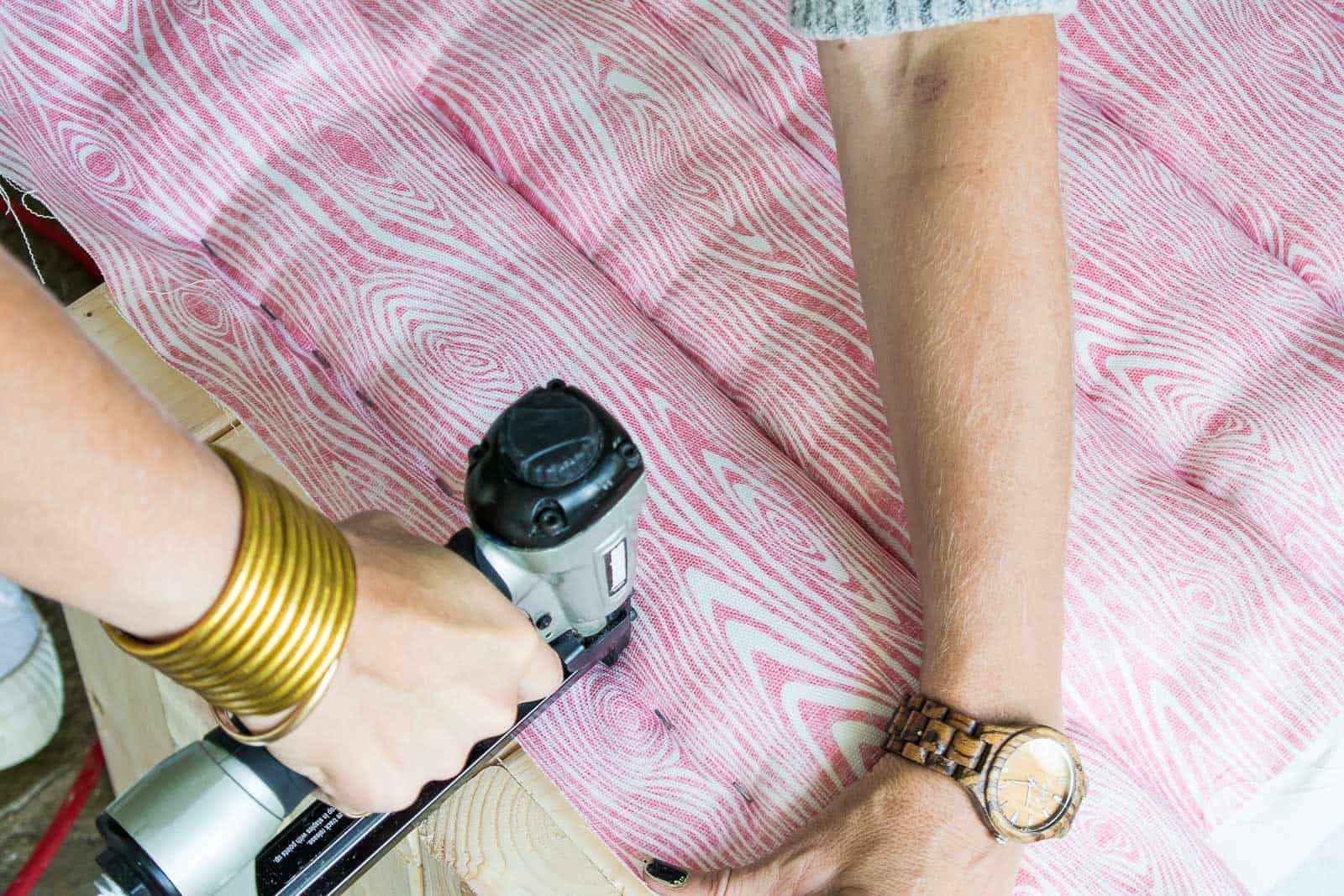 pull fabric over foam and staple