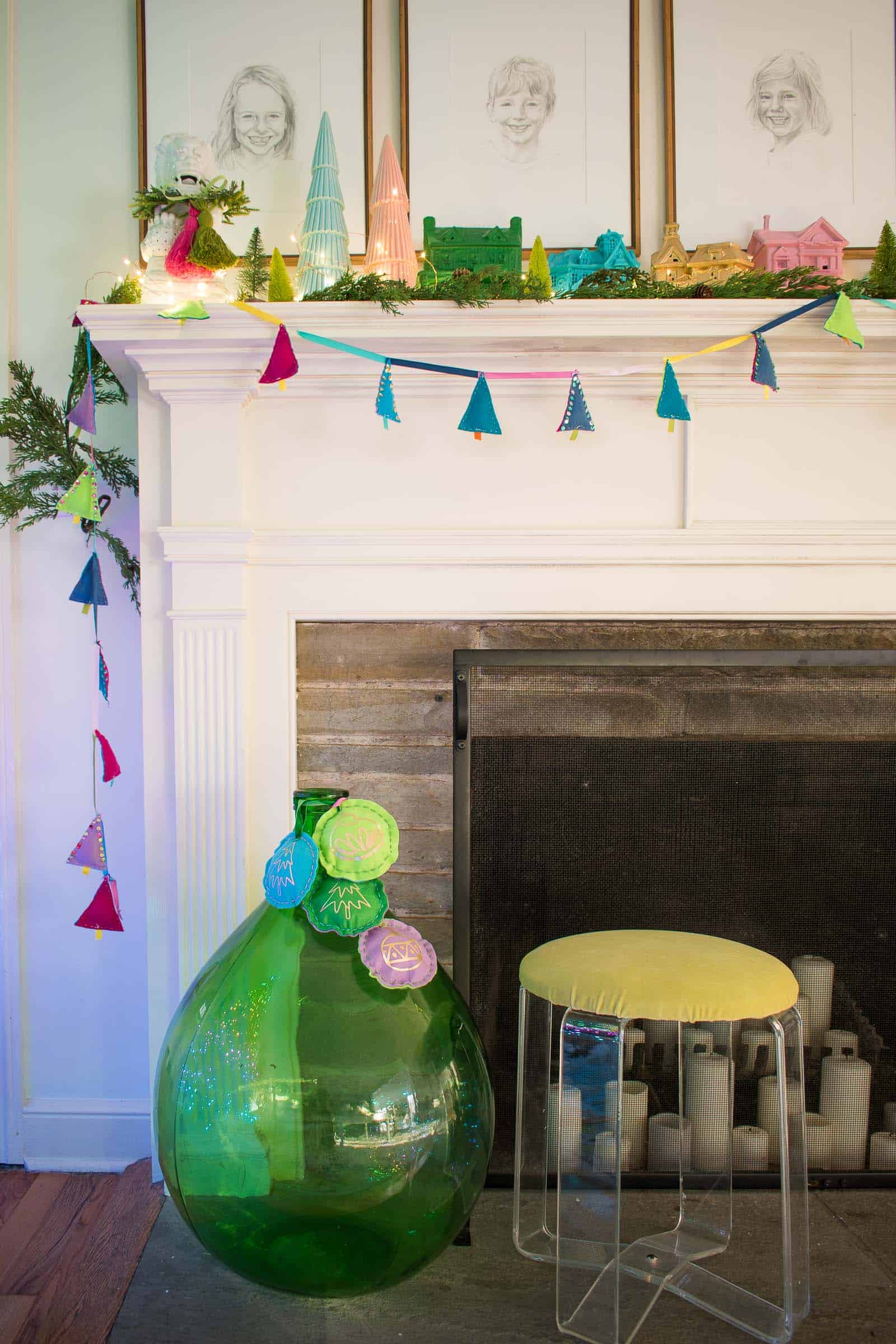 garland on christmas mantel