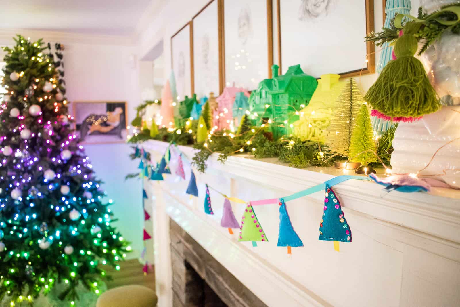 colorful christmas mantel