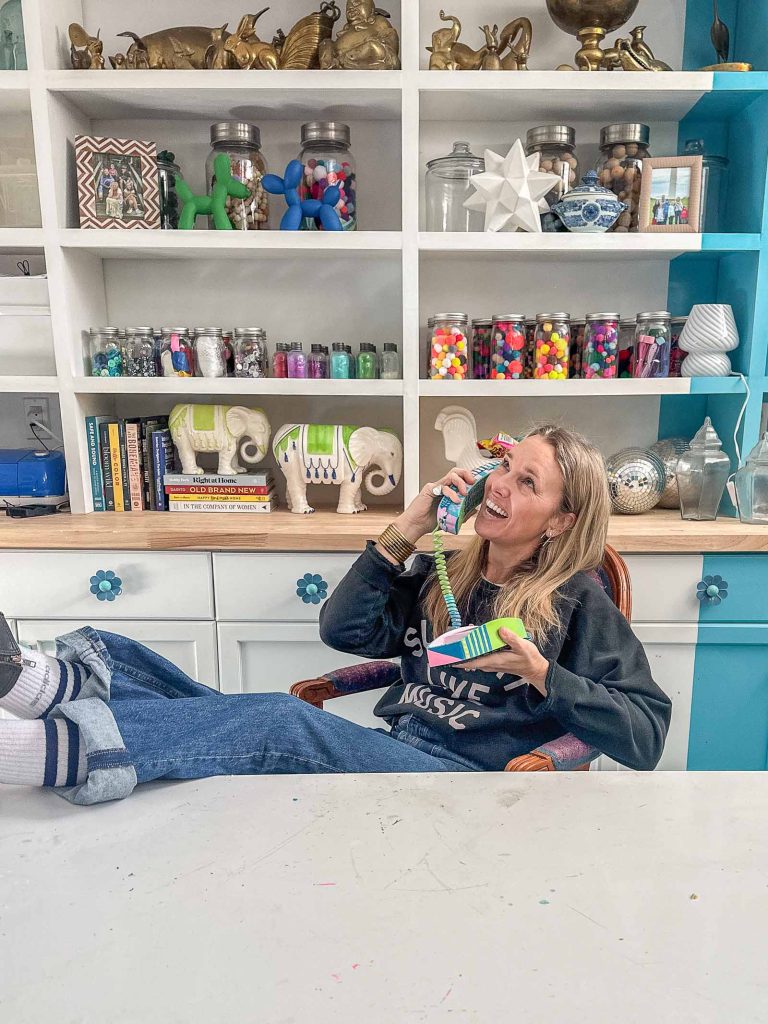 painting a retro phone with colorful craft paint