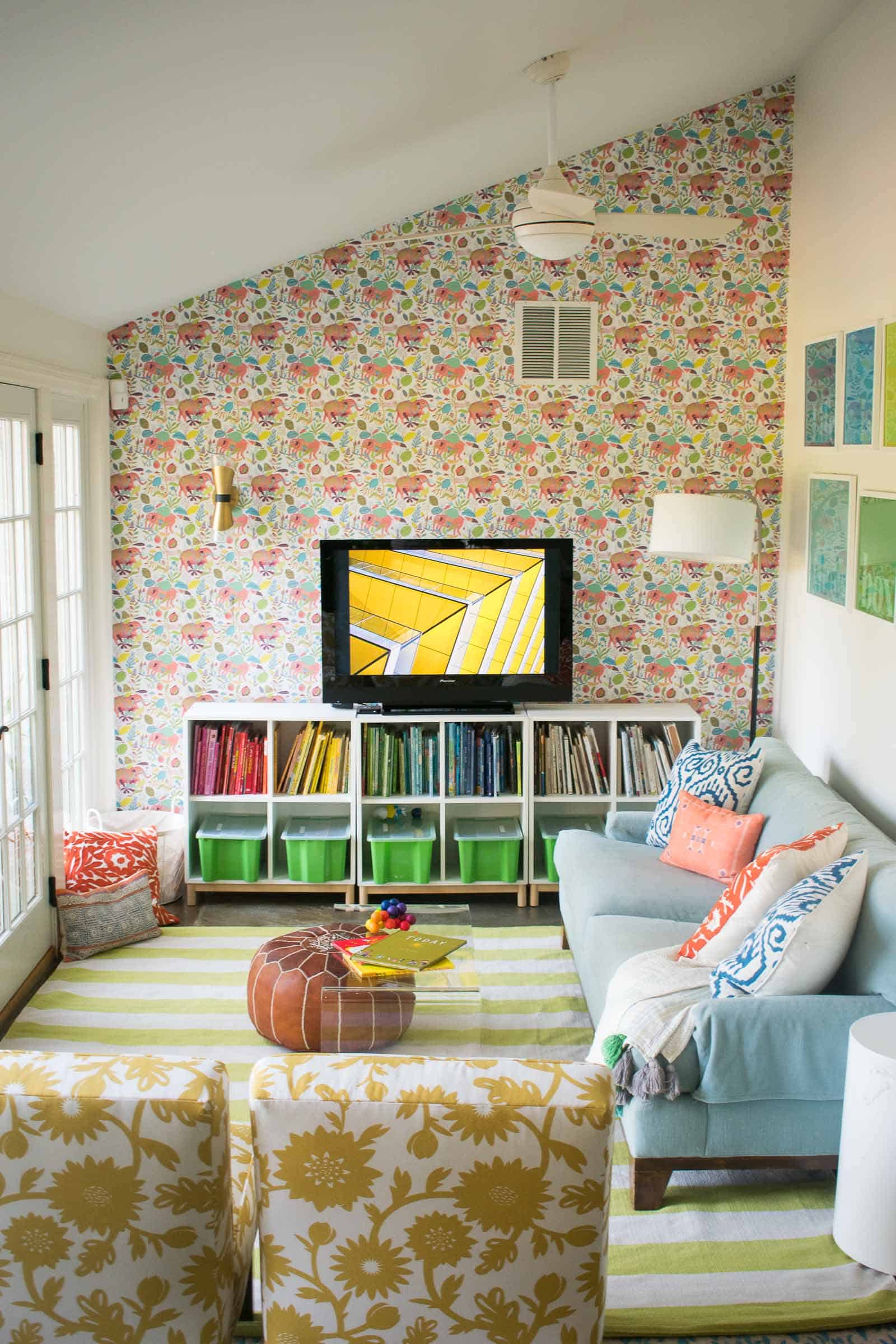 white fans in kids playroom
