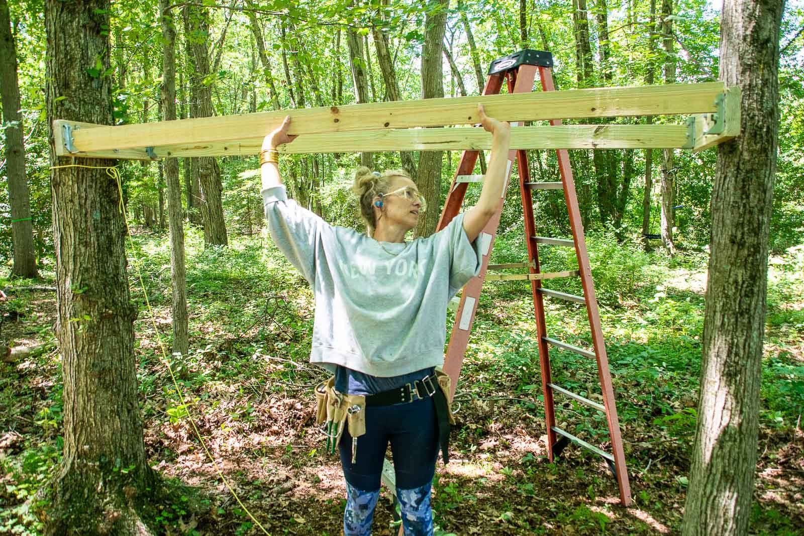 lifting header in place for monkey bars