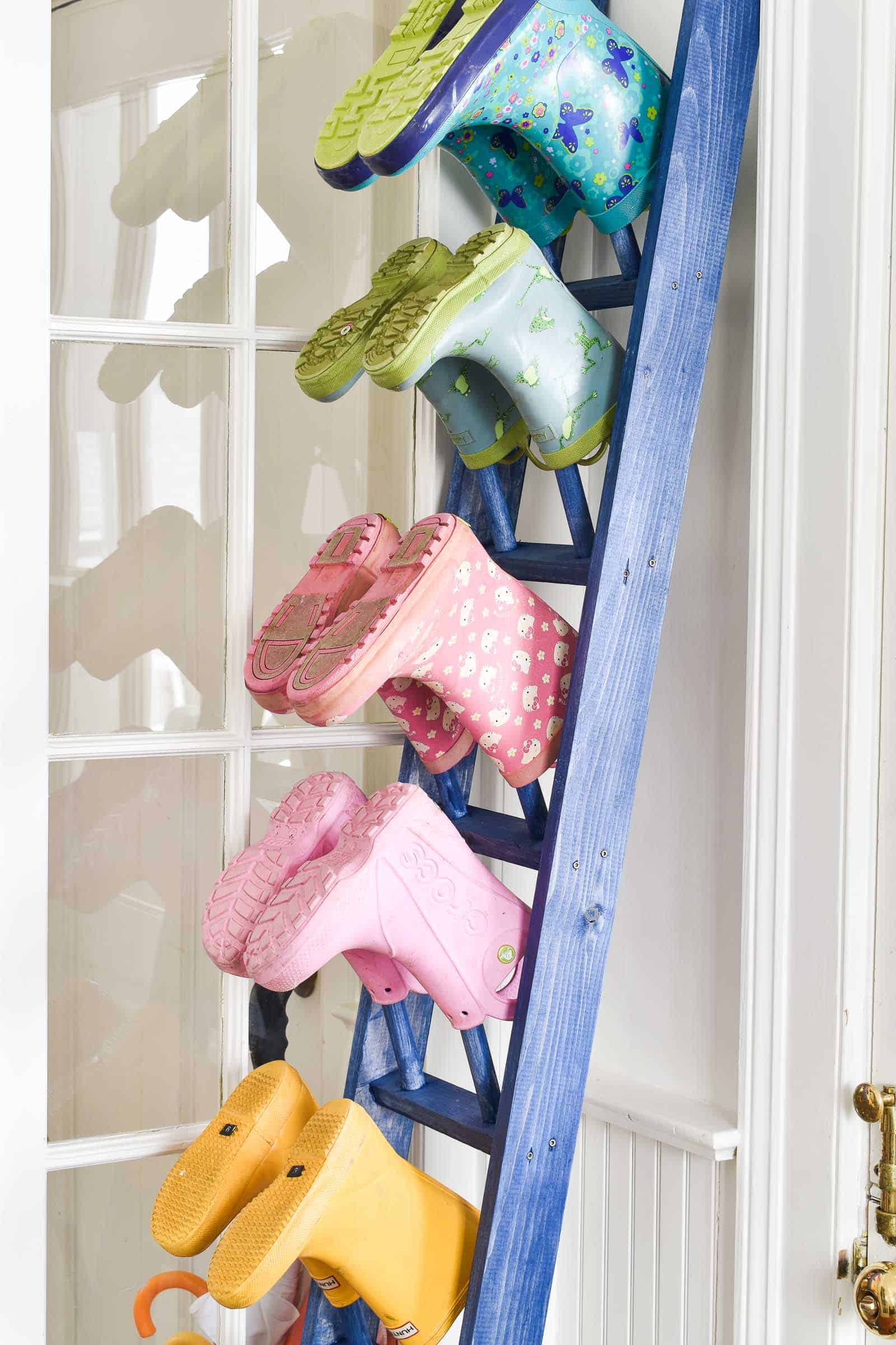 rungs on boot rack with blue stain