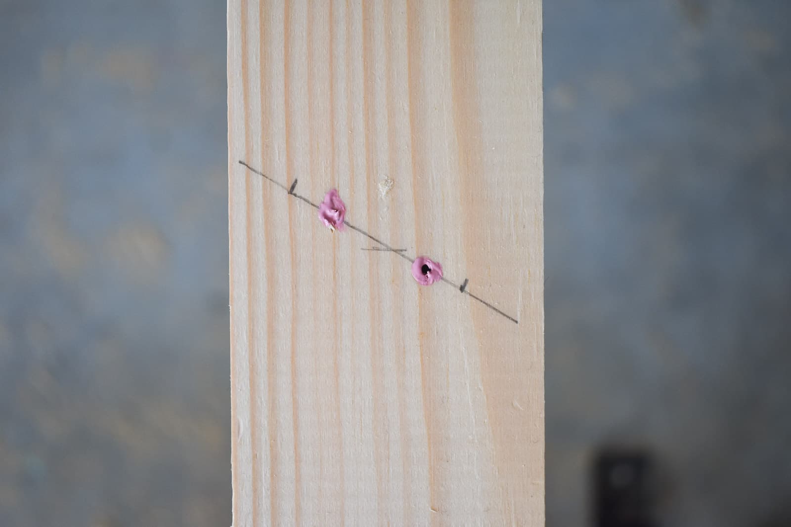 detail of paint to mark where to predrill
