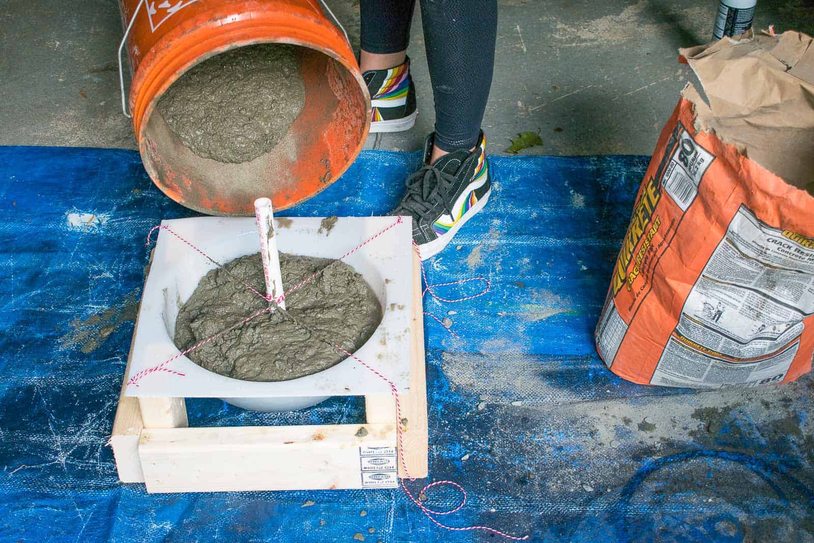 mix concrete and pour in mold