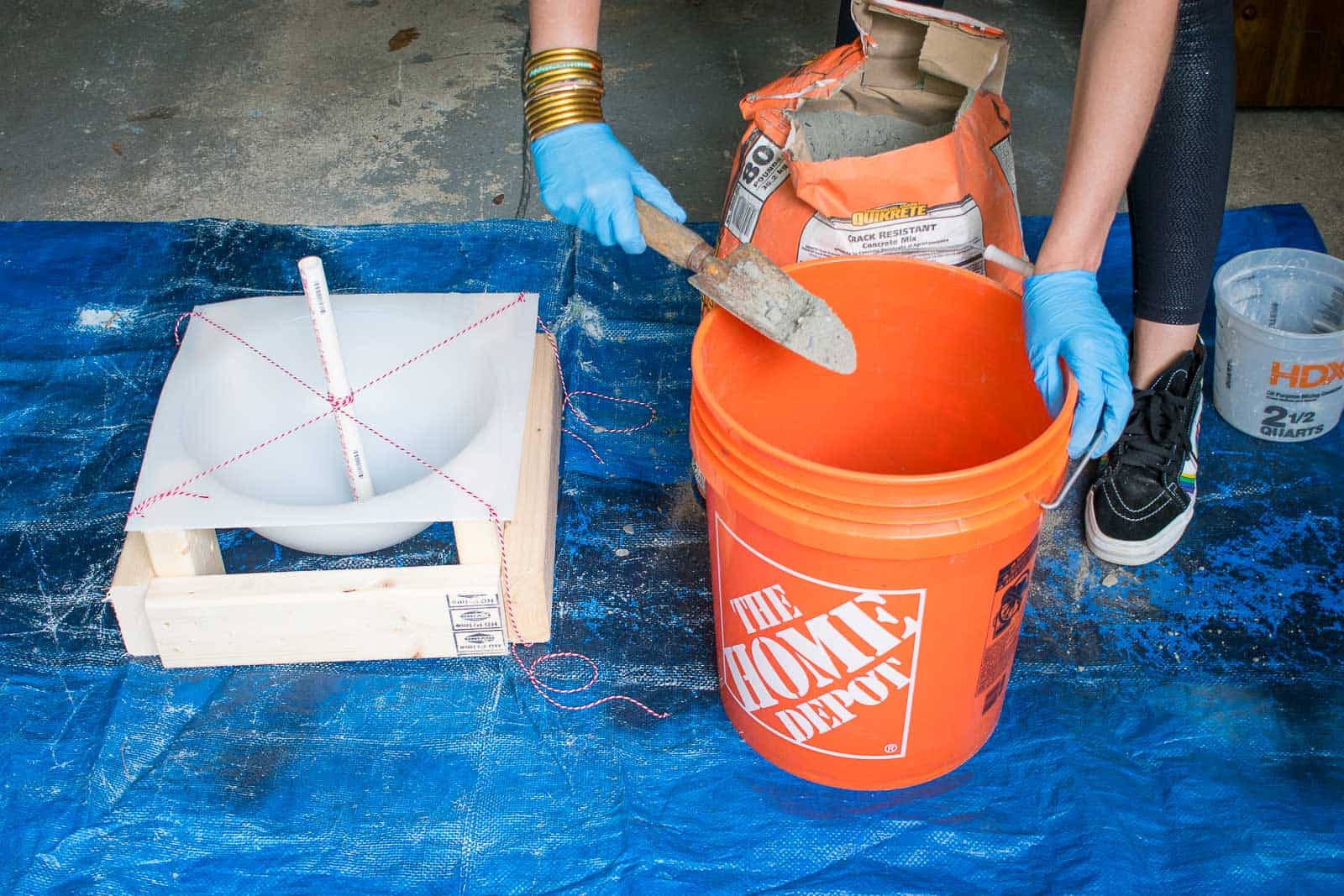 mix concrete and pour in mold