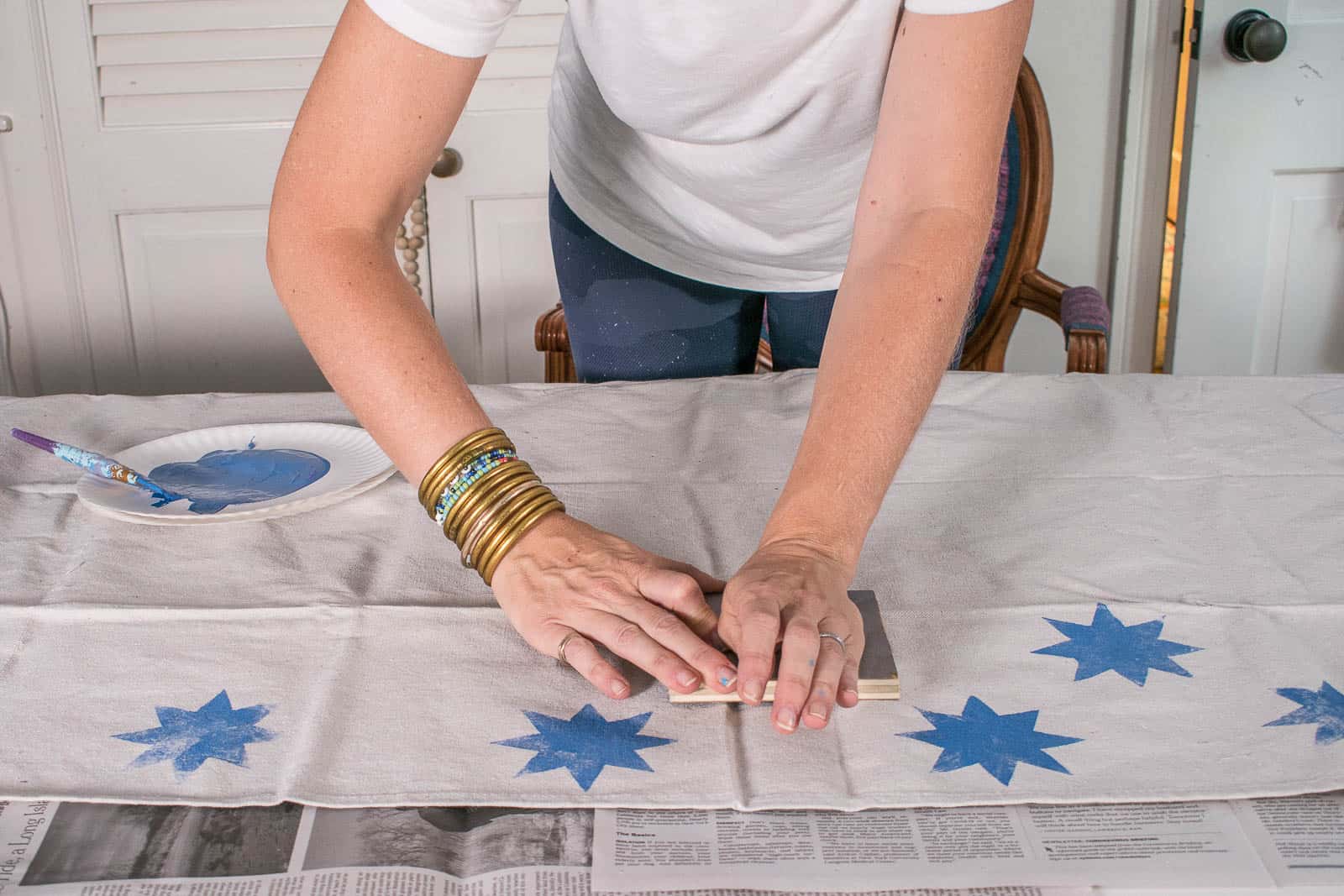 press stamp straight down onto fabric