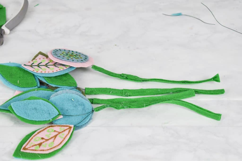 add felt to stem of flowers