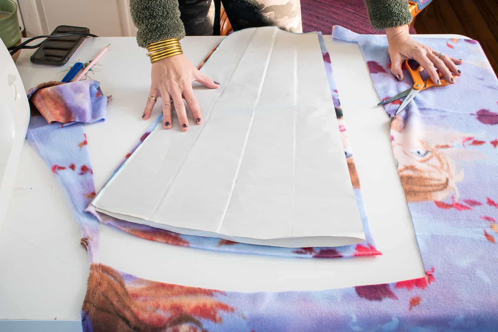 cut out the fabric for the cape