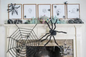 Spider Covered Halloween Mantel