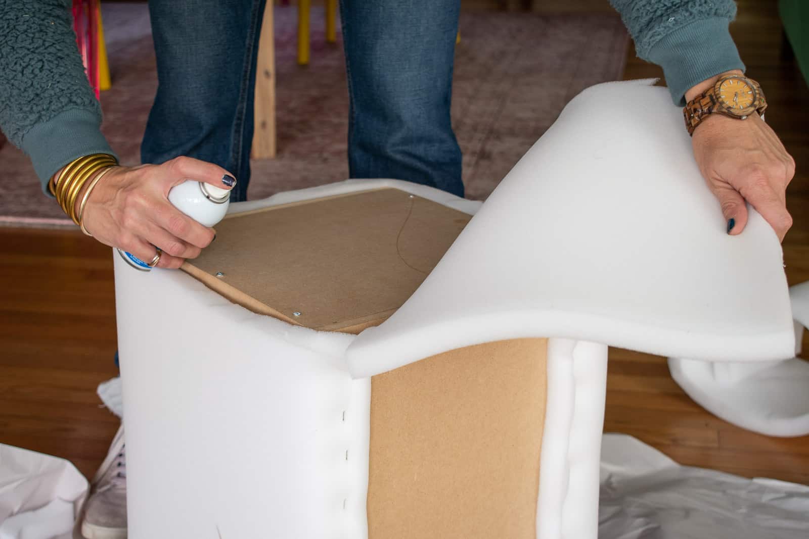 gluing foam onto ottoman