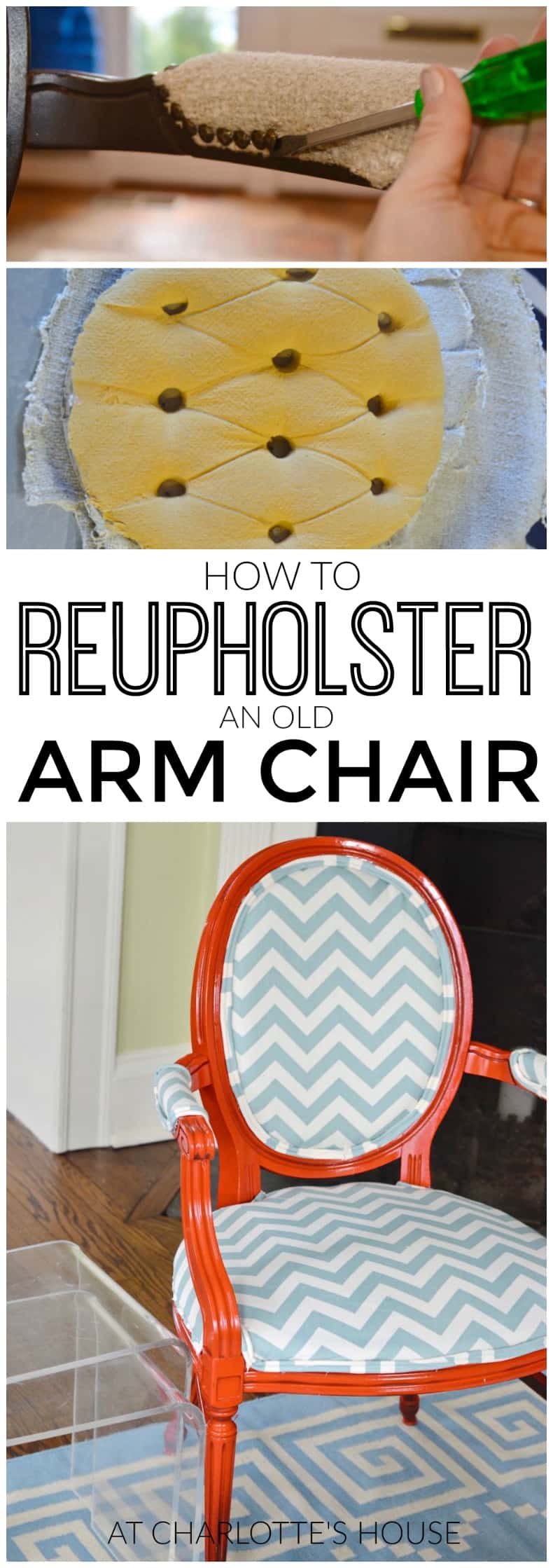 how to reupholster old armchairs with colorful new fabric.