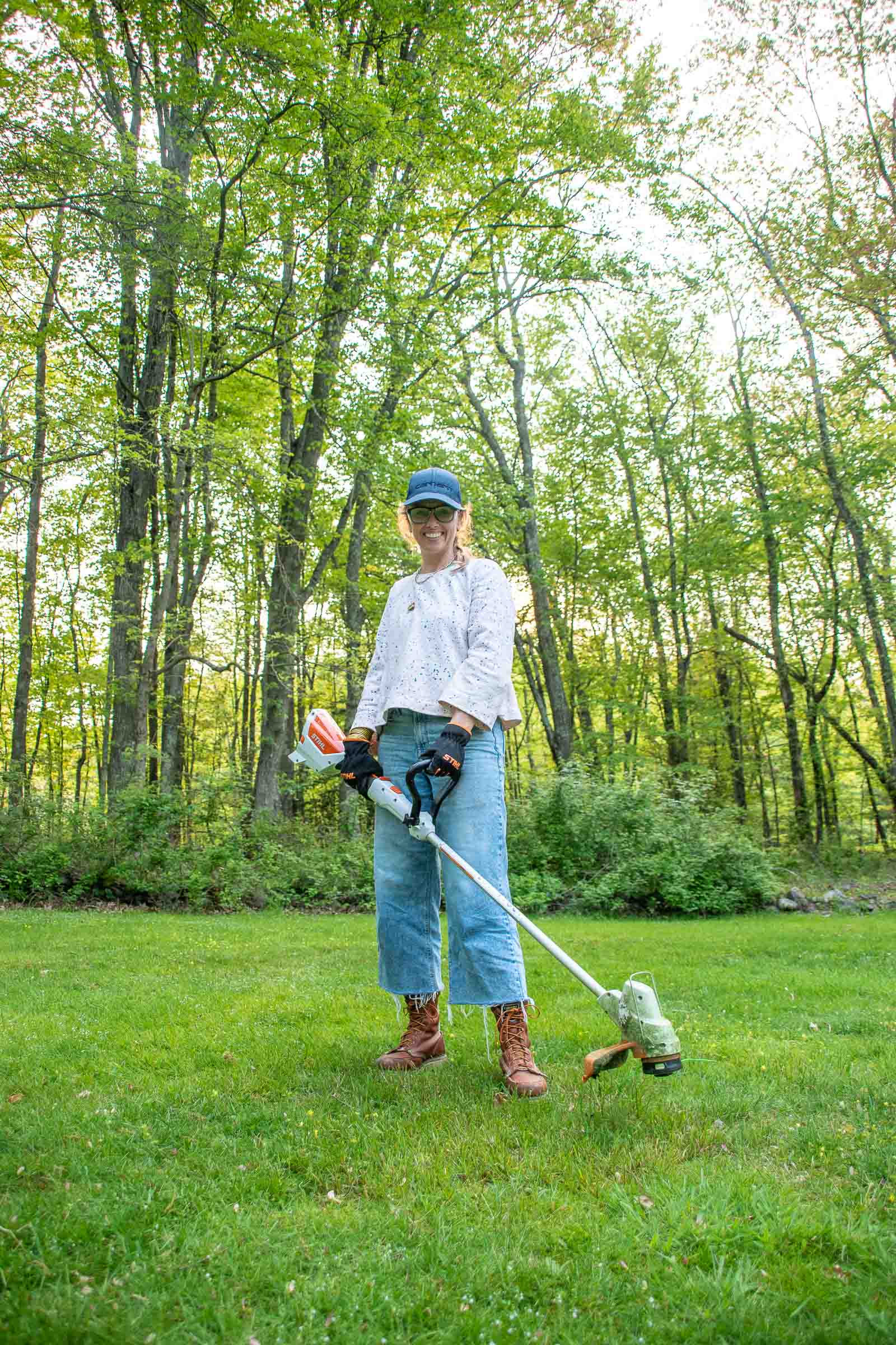 working with a STIHL trimmer around my yard