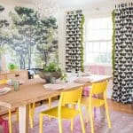 black and white curtains in dining room