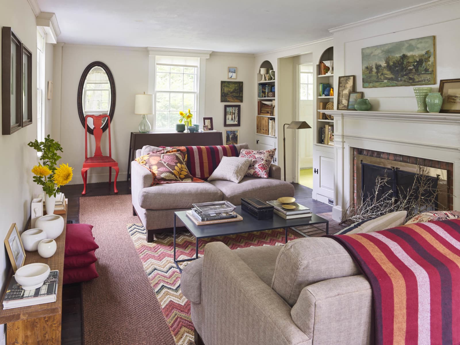 styled booksheves in livingroom