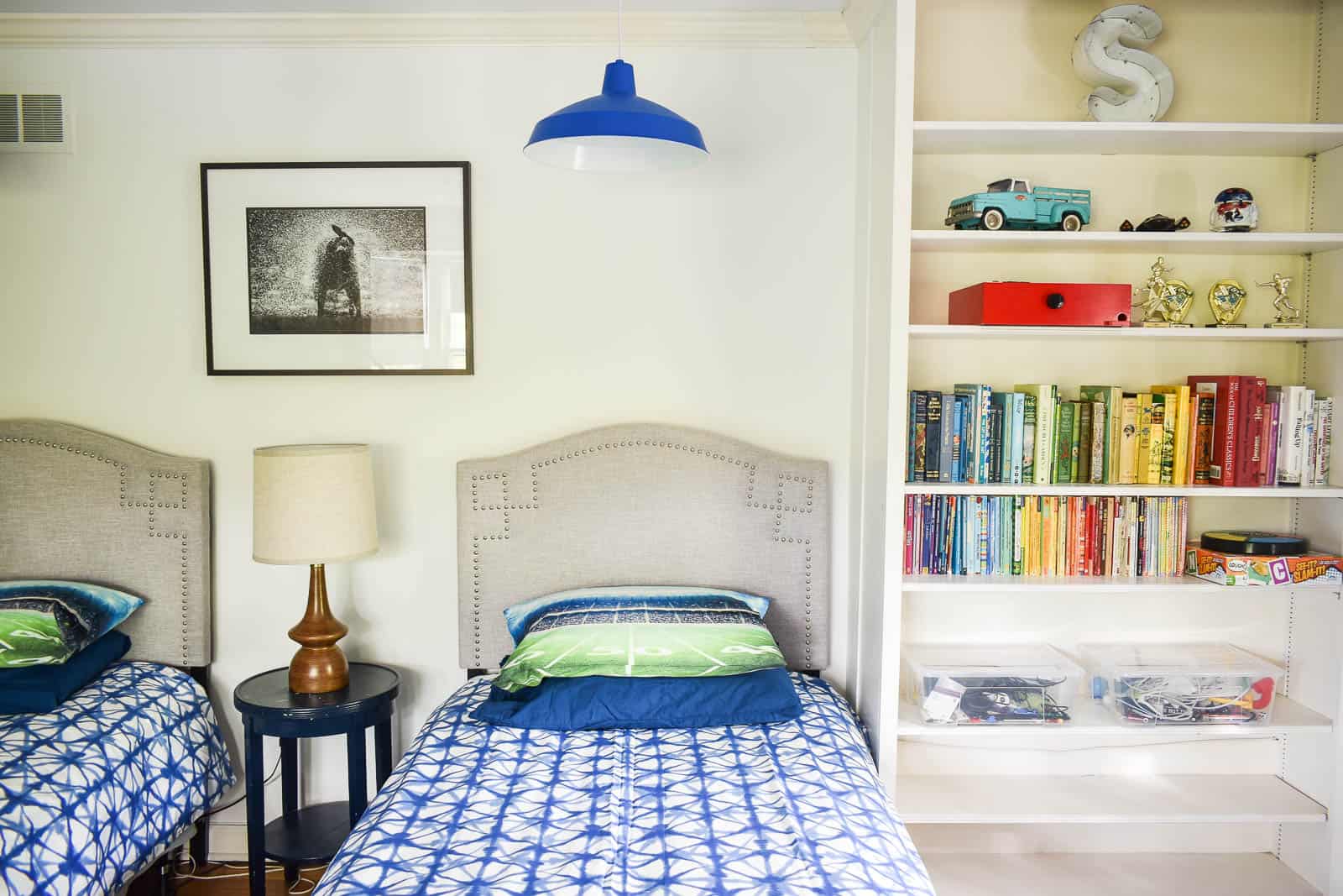 painted blue hanging lights