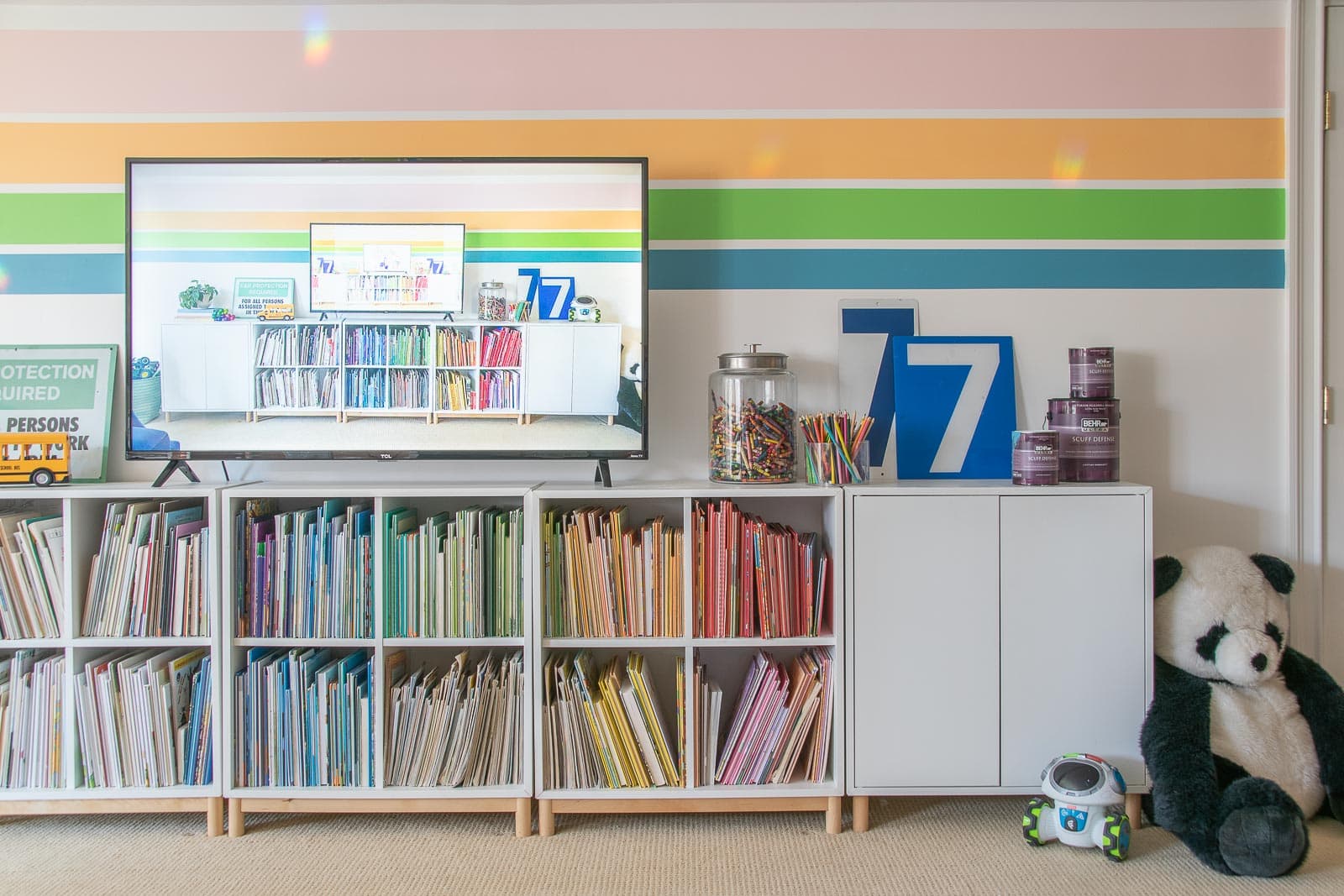 Painting Colorful Stripes in Our Playroom