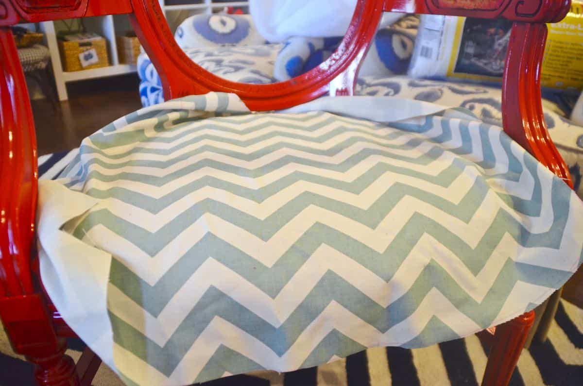 how to reupholster old armchairs with colorful new fabric.
