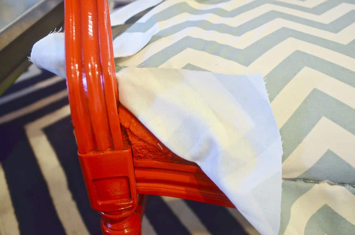 how to reupholster old armchairs with colorful new fabric.