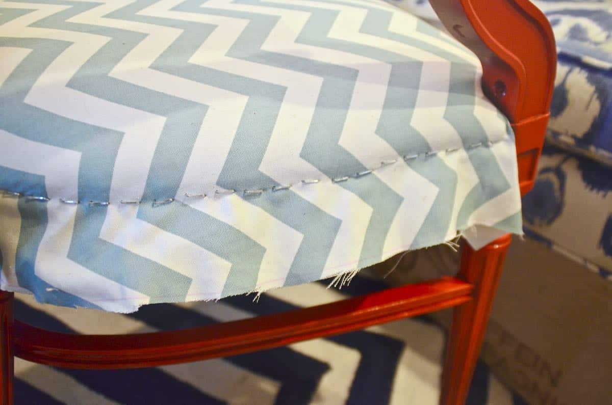 how to reupholster old armchairs with colorful new fabric.