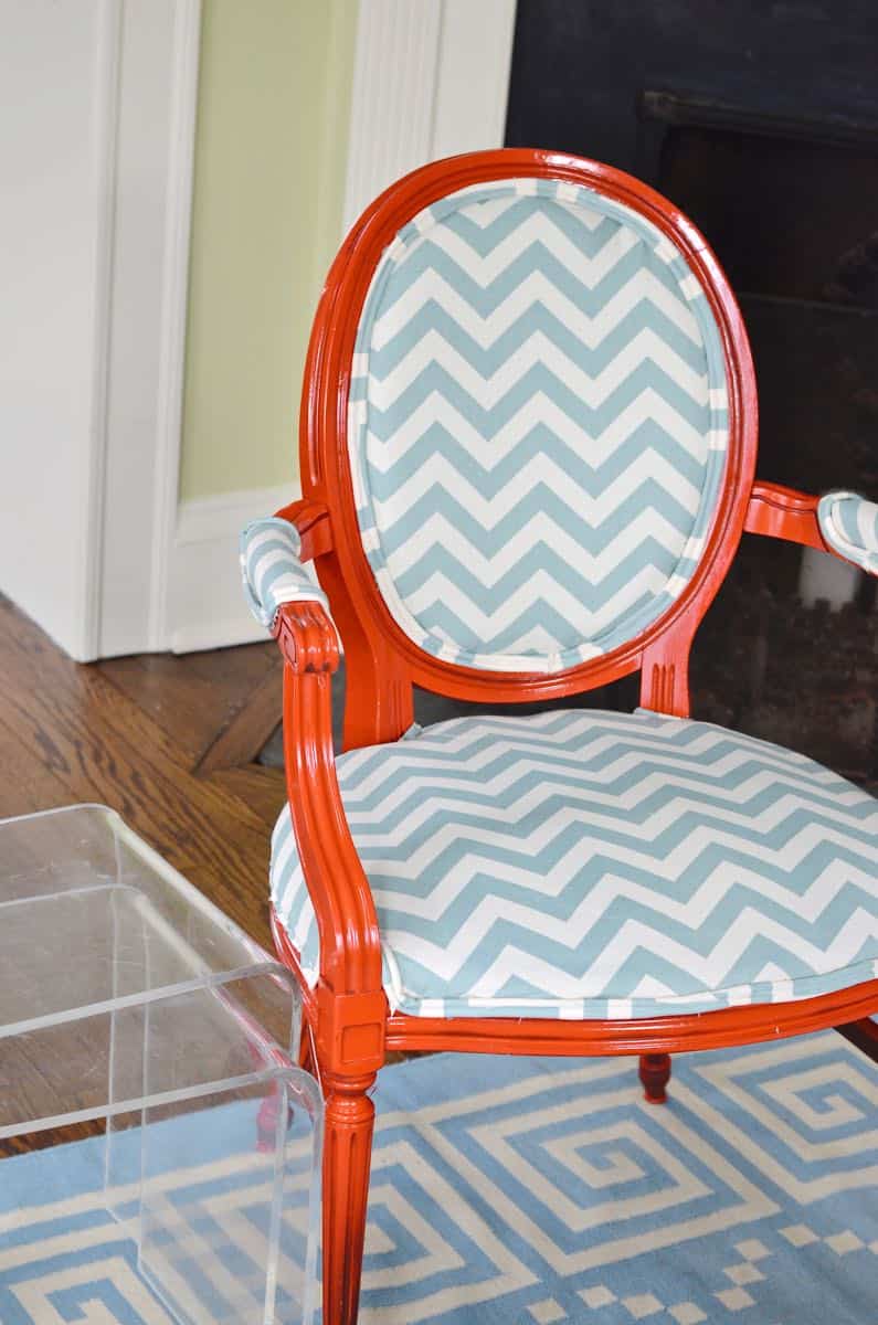 how to reupholster old armchairs with colorful new fabric.