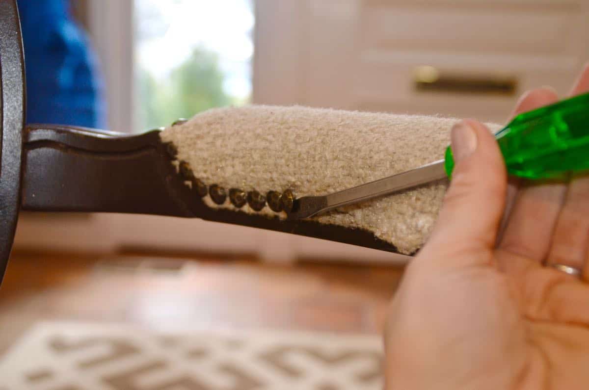 how to reupholster old armchairs with colorful new fabric.