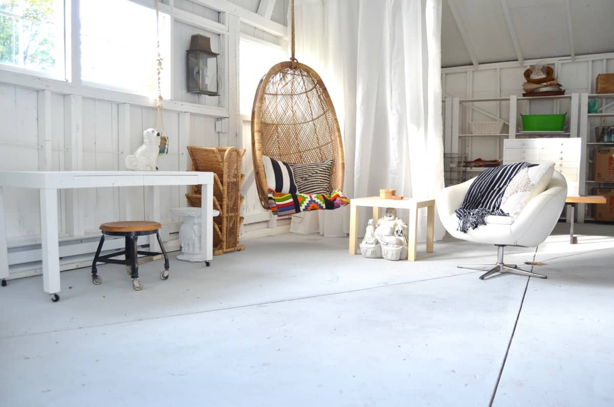 One room challenge shed makeover- painted floors!