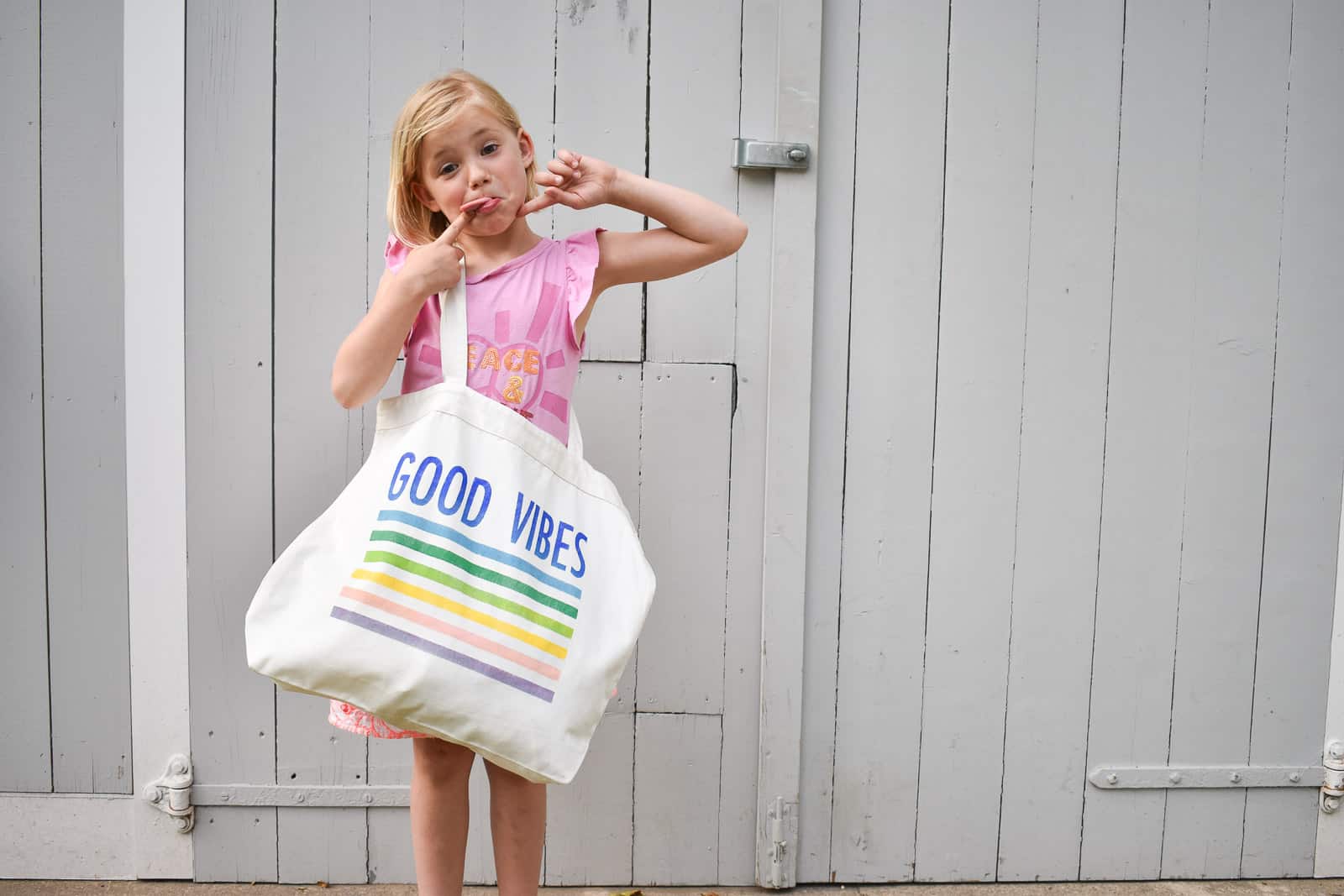 rainbow stenciled tote bag