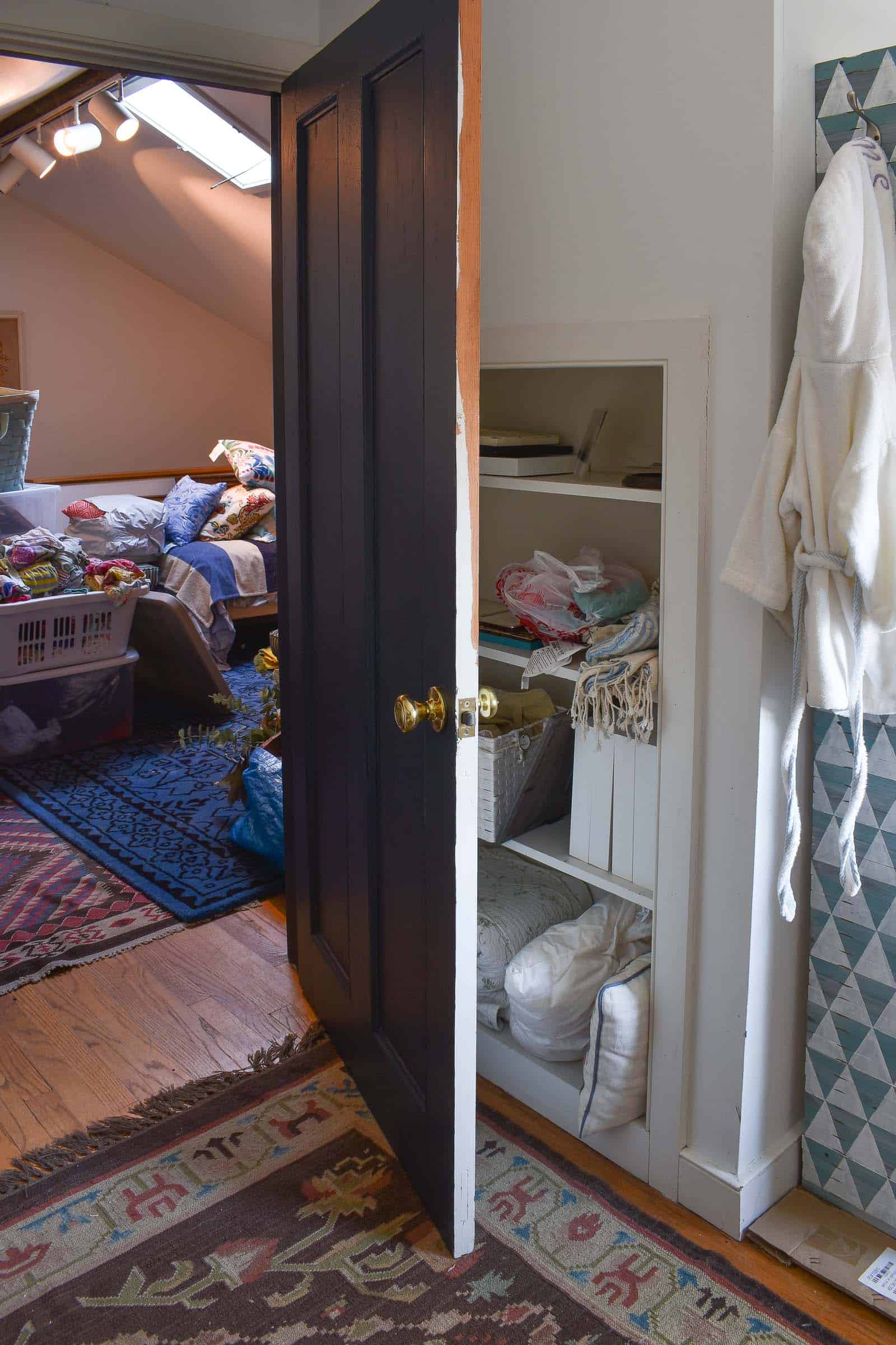 storage shelves in closet