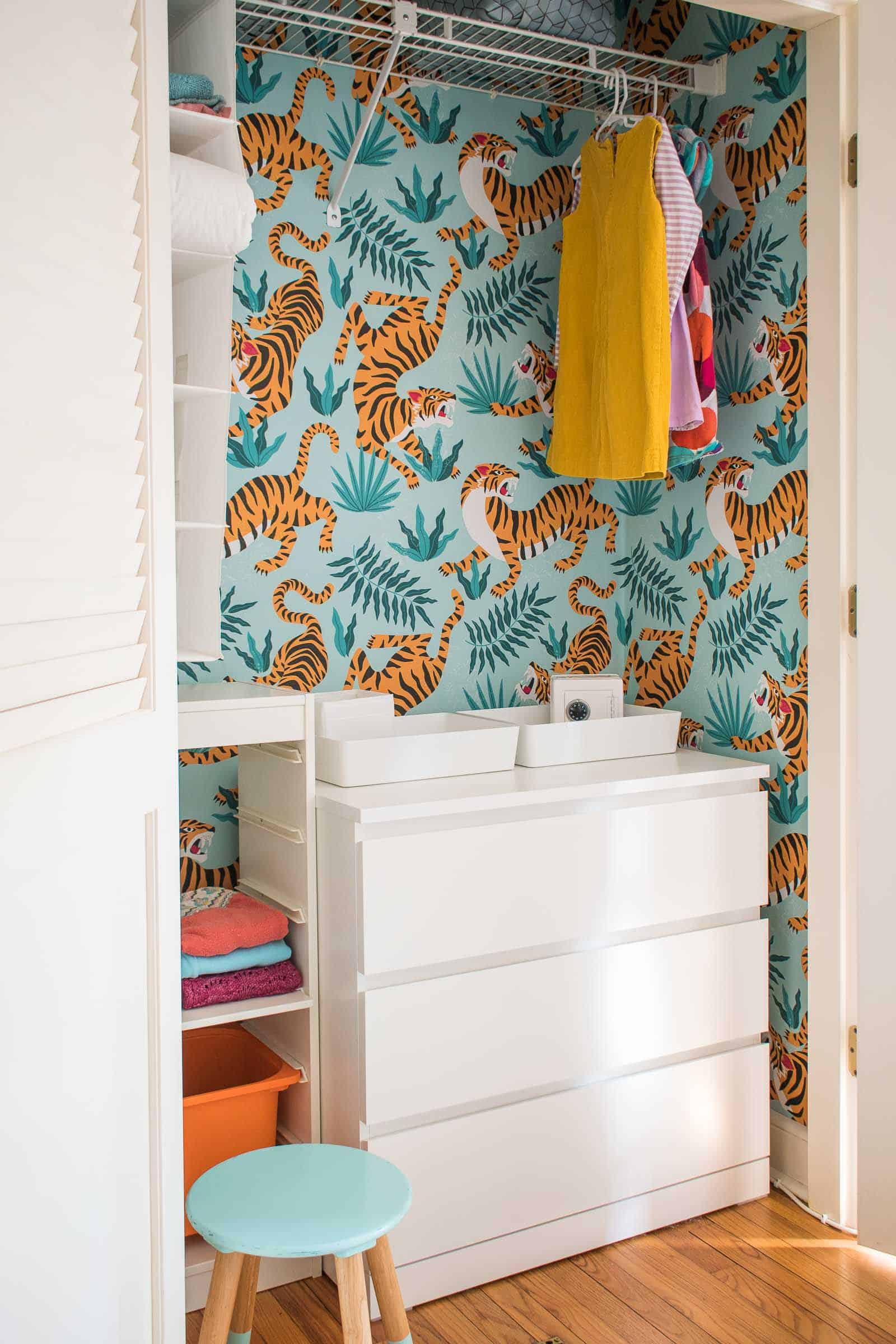 adding wallpaper mural to closet