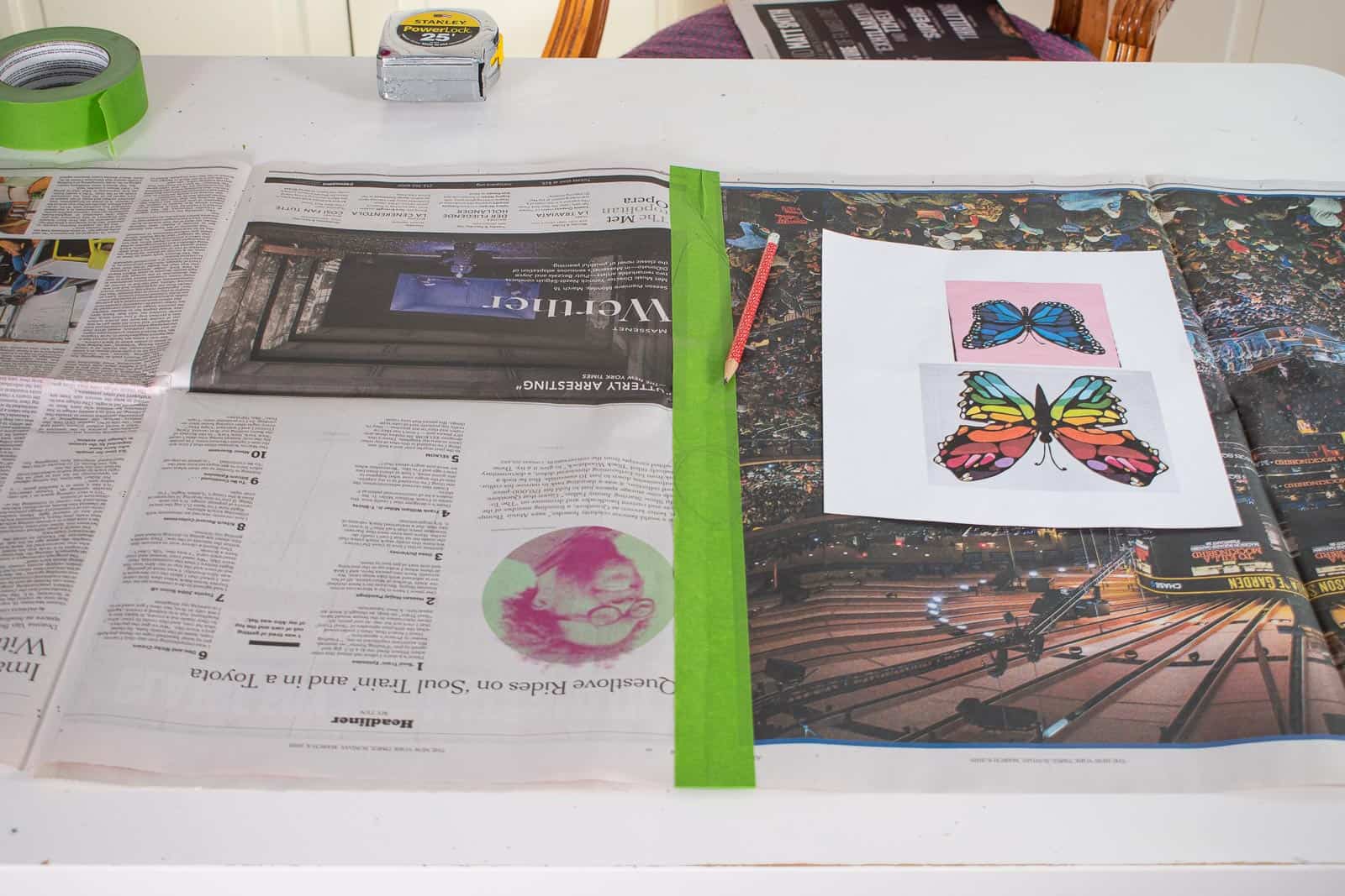 butterfly template on newspaper